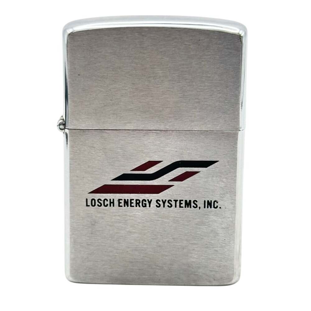 1984 Zippo Losch Energy Systems Inc Advertising Pocket Lighter Silver Burgundy